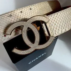 ⭐️ CHANEL Belt RARE Iridescent Python Leather Matte Gold HW Y2K Huge CC Big Logo CHANEL Black Leather & Gold Metal Belt Wide Oversized Multi  main image 4